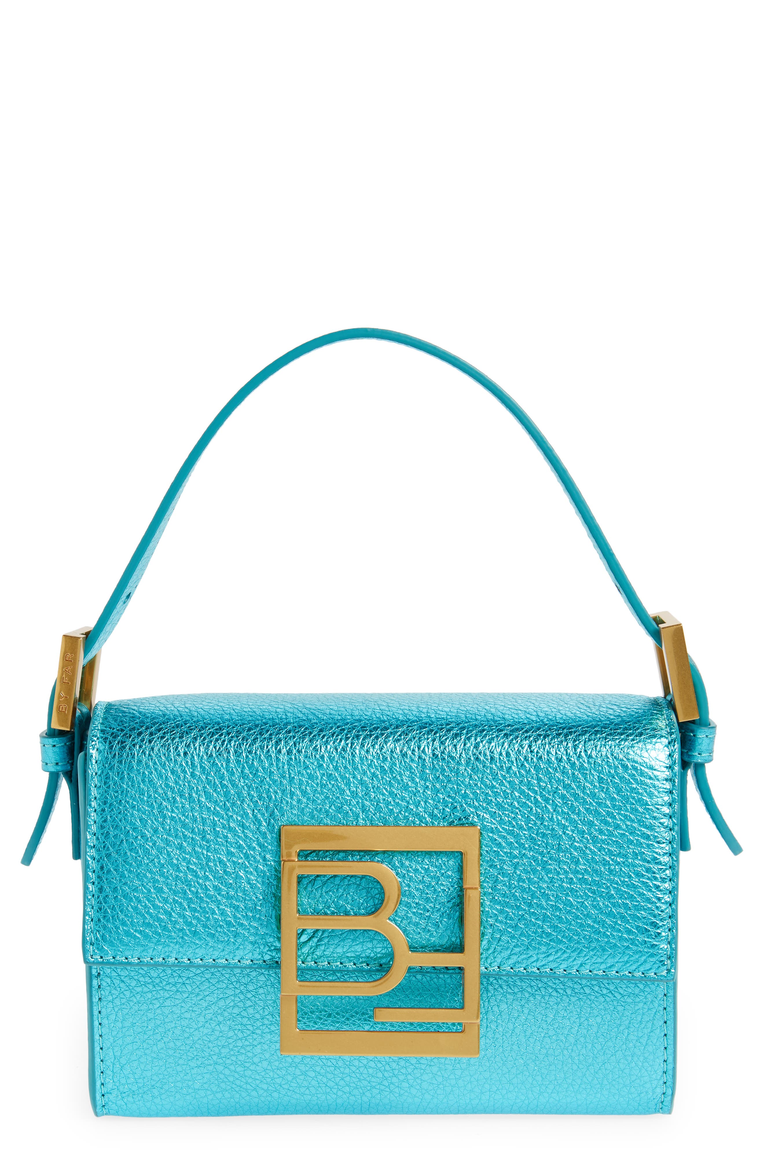 By Far Fran Metallic Leather Top Handle Bag, Main, color, 