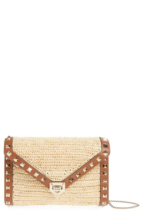 Mini Rockstud Raffia Crochet Shoulder Bag