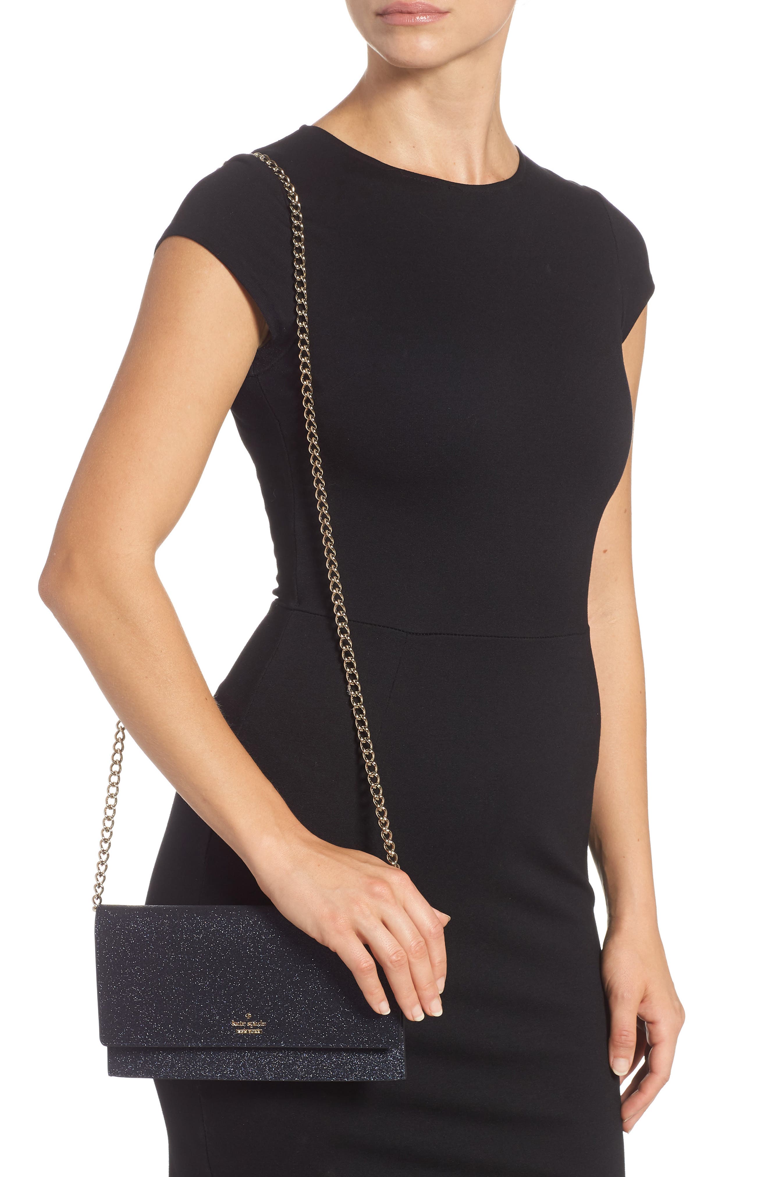 Kate Spade New York burgess court - brennan glitter leather crossbody clutch, Alternate, color, 