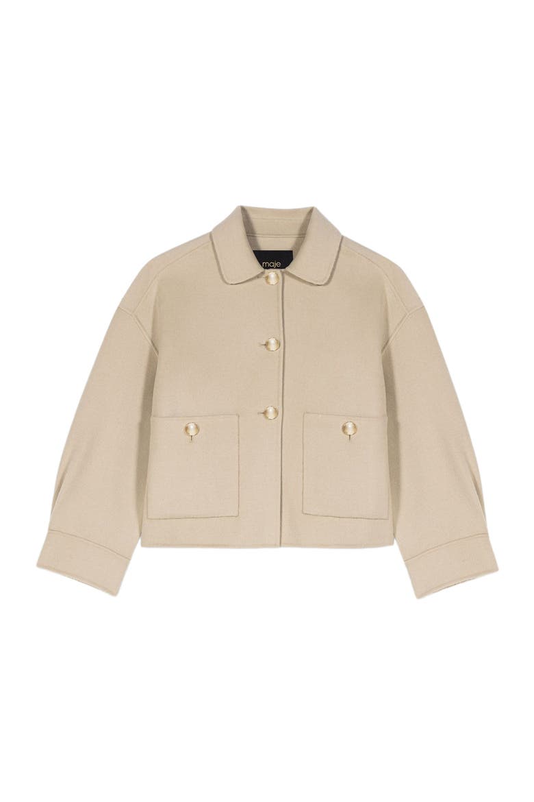 Short pleated-back wool jacket, Alternate, color, Beige