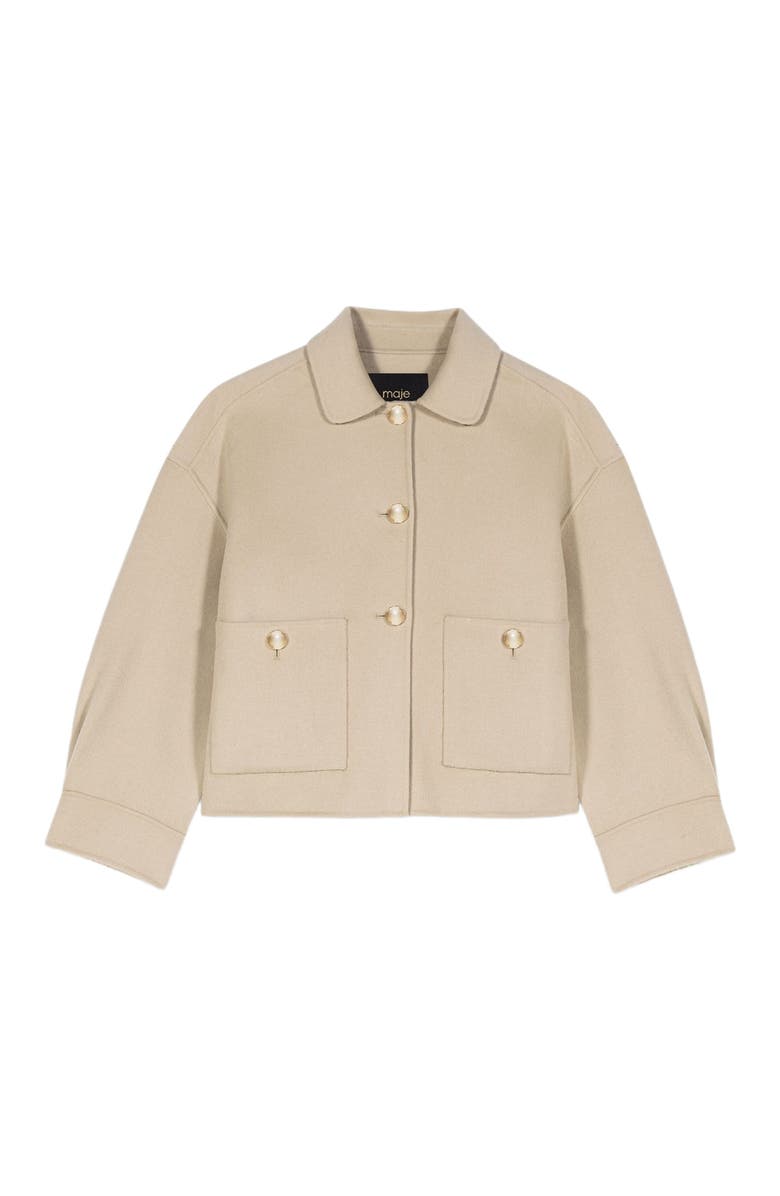 maje Short pleated-back wool jacket, Alternate, color, Beige