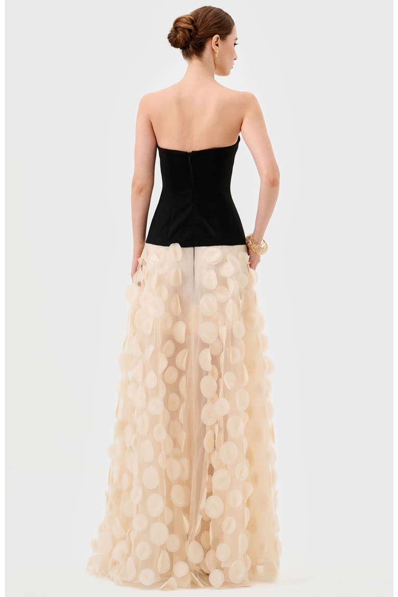 Avenna Strapless Petal Gown, Alternate, color, BLACK WHITE