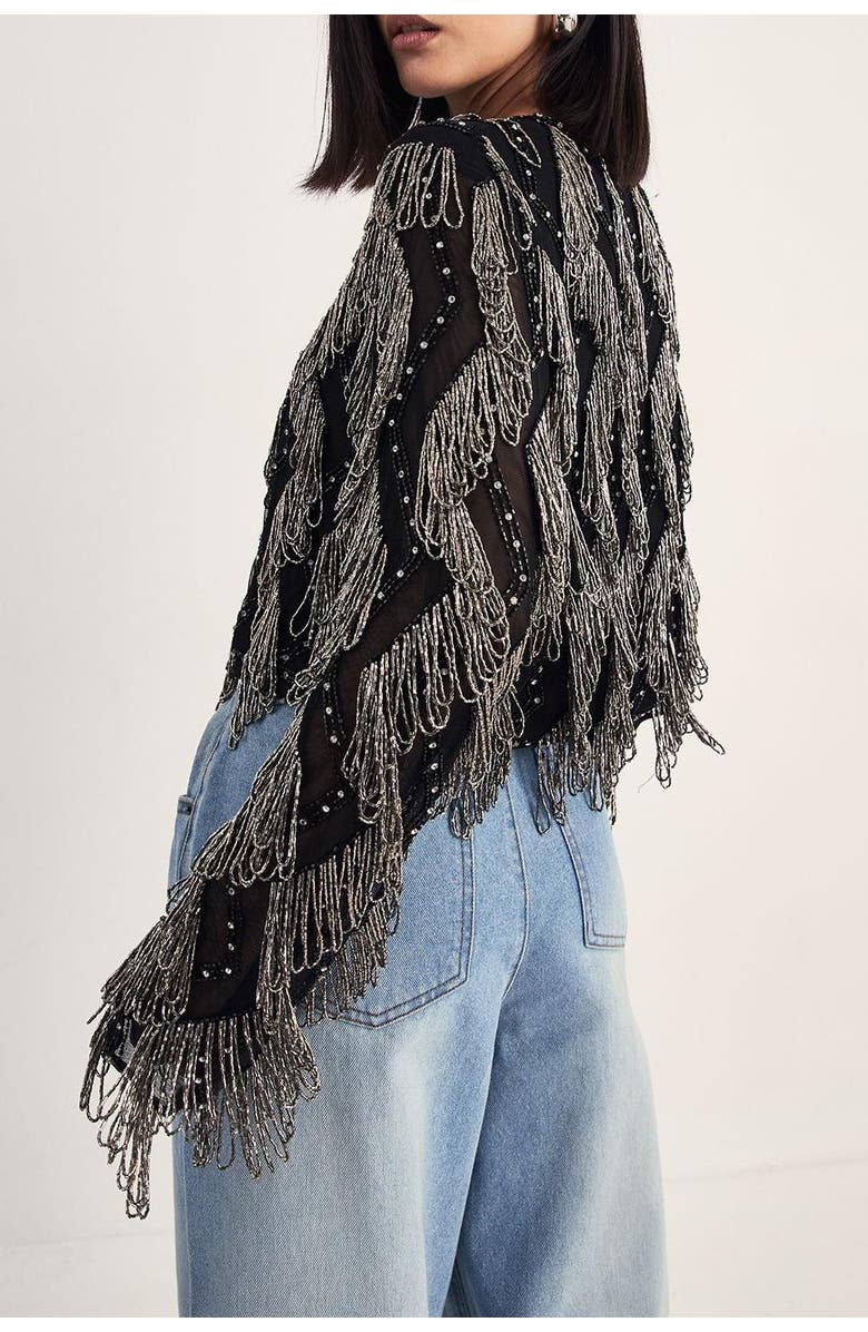 NASTY GAL Loop Tassel Embellished Jacket, Alternate, color, Black