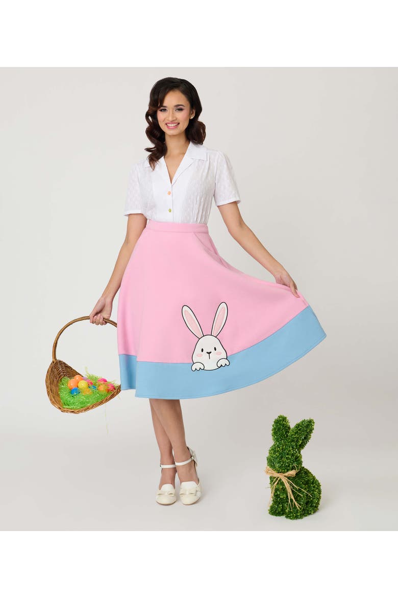 High Waist Soda Shop Swing Skirt, Alternate, color, Pink W/Blue Border