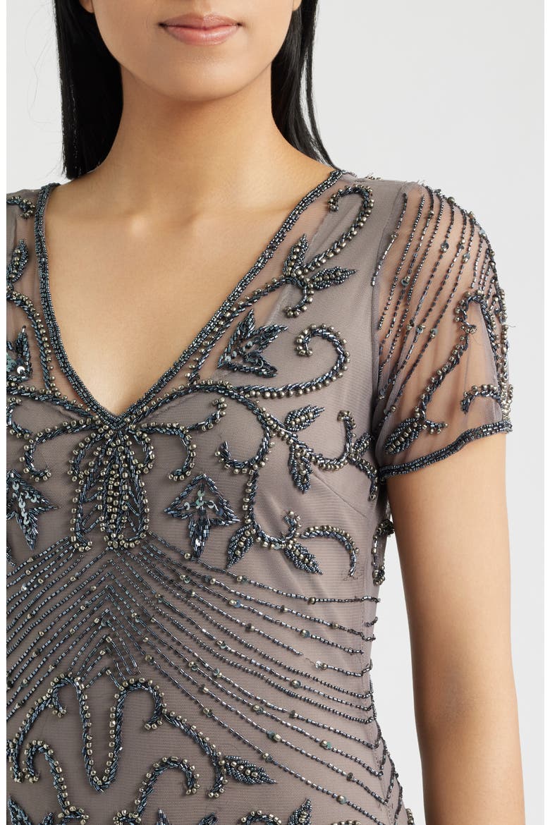Beaded Mesh Column Gown, Alternate, color, SMOKE 021
