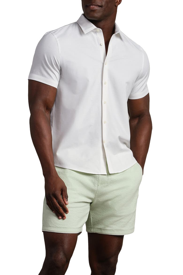 Brezza Performance Short Sleeve Button-Up Shirt, Main, color, WHITE ONYX