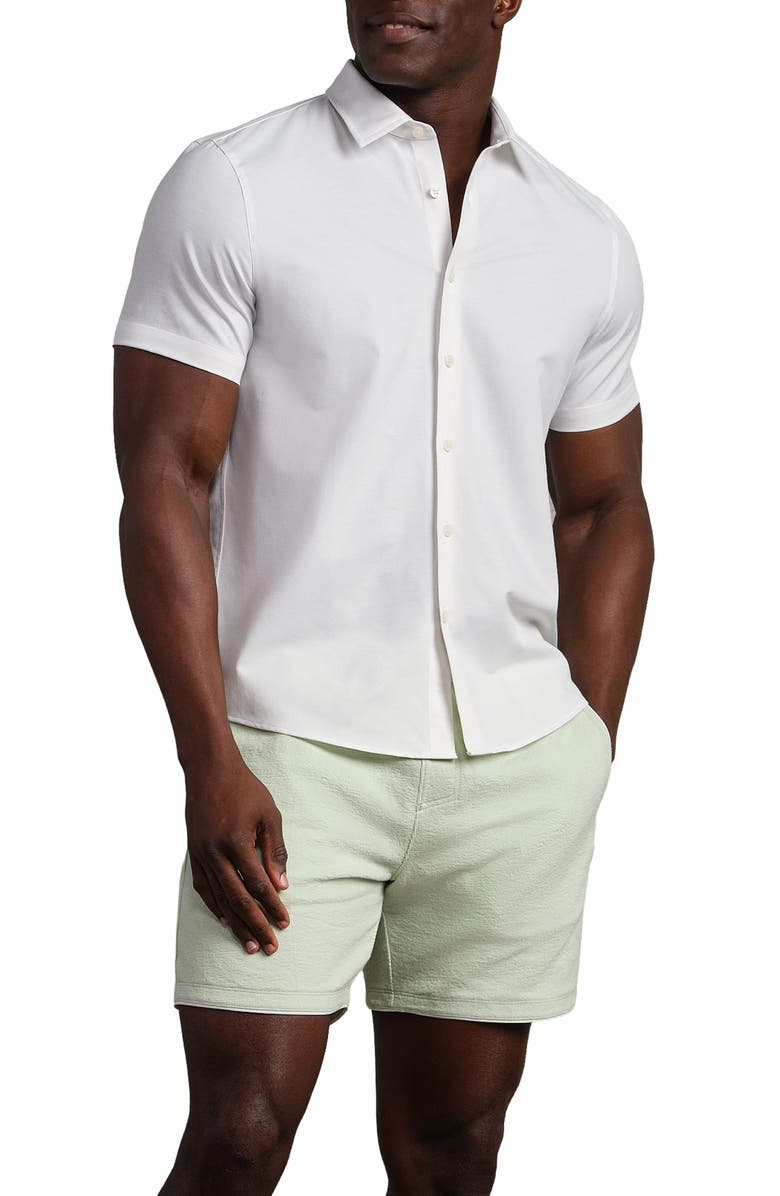 Rhone Brezza Performance Short Sleeve Button-Up Shirt, Main, color, White Onyx