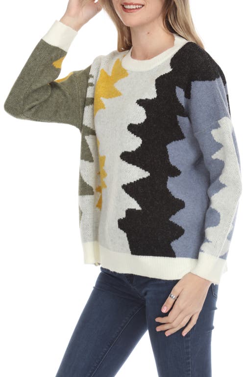 Rain And Rose Colorblock Zigzag Crewneck Sweater In Multi