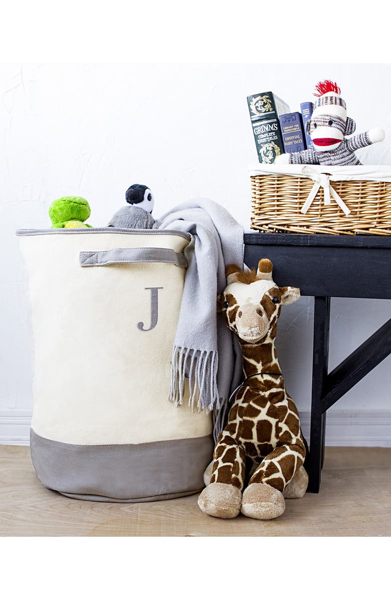 Cathy's Concepts Monogram Round Canvas Hamper, Alternate, color,