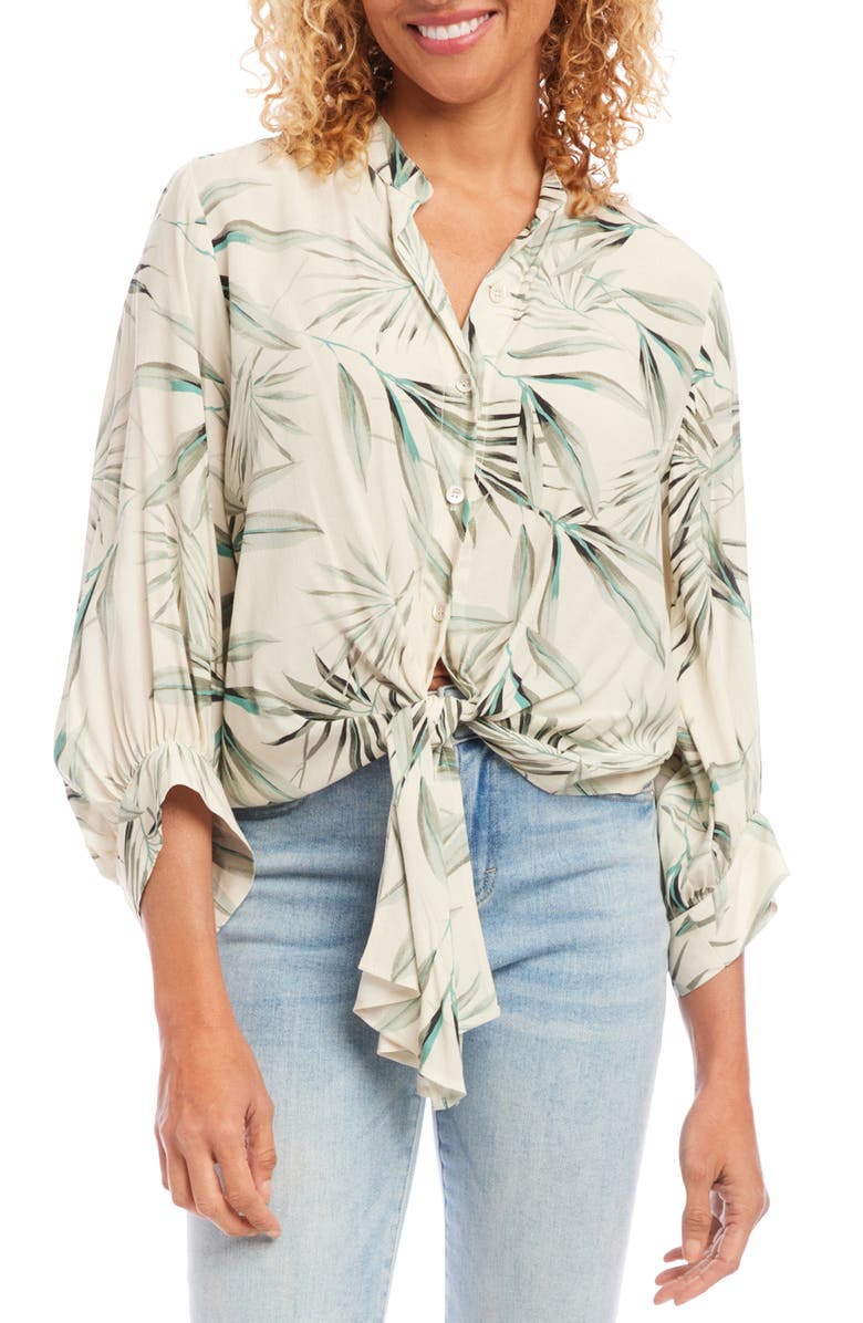 Karen Kane Palm Leaf Print Front Tie Shirt, Main, color, 