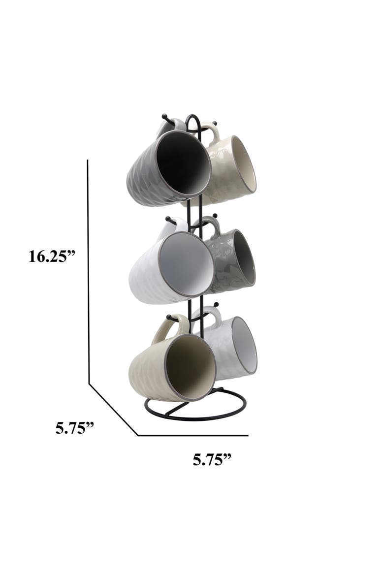 Tahitian Waves 6-Piece 12 oz. Mug Set with Stand, Alternate, color, White