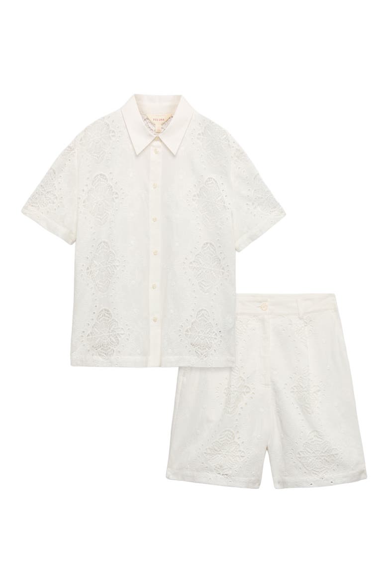 Floral Embroidered Cutwork Cotton Shorts, Alternate, color, SOFT WHITE