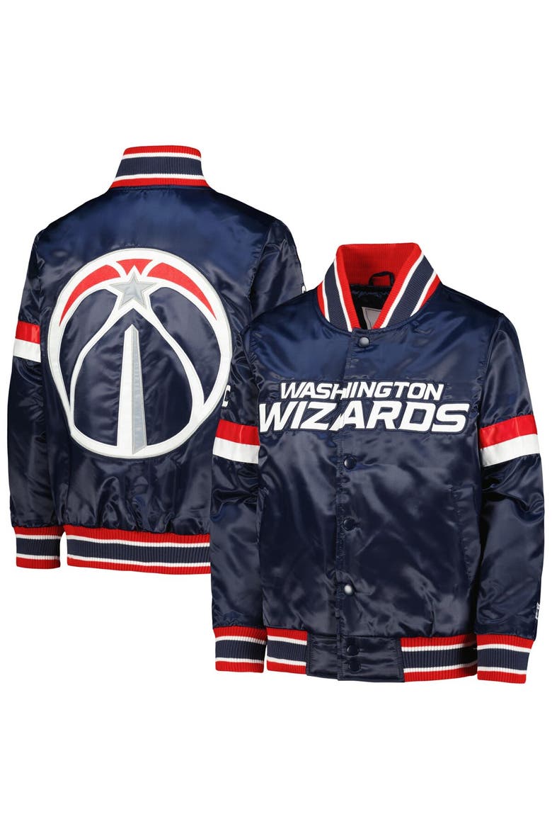 Youth Starter Navy Washington Wizards Home Game Varsity Satin Full-Snap Jacket, Main, color, Navy