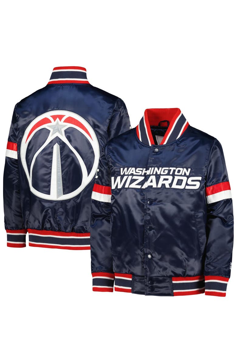 STARTER Youth Starter Navy Washington Wizards Home Game Varsity Satin Full-Snap Jacket, Main, color, Navy