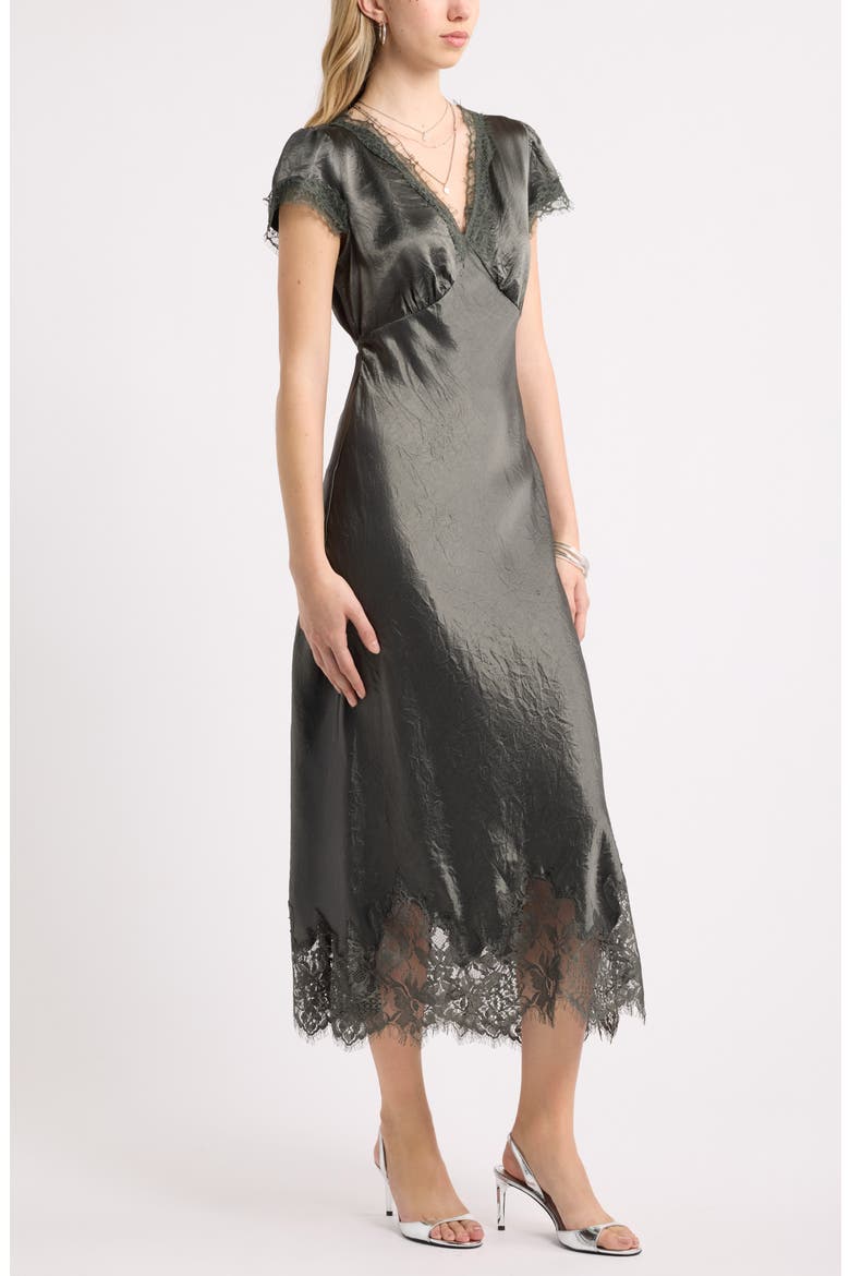 Lace Trim Satin Midi Dress, Alternate, color, GREY COBBLE