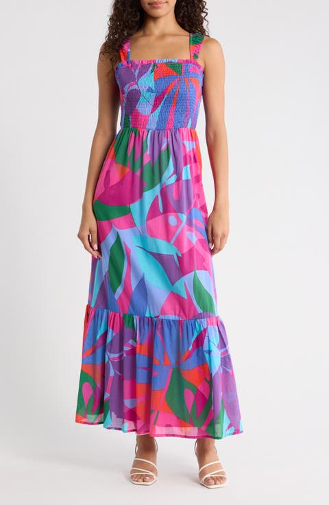 Vemmy Abstract Tayla Smocked Maxi Dress