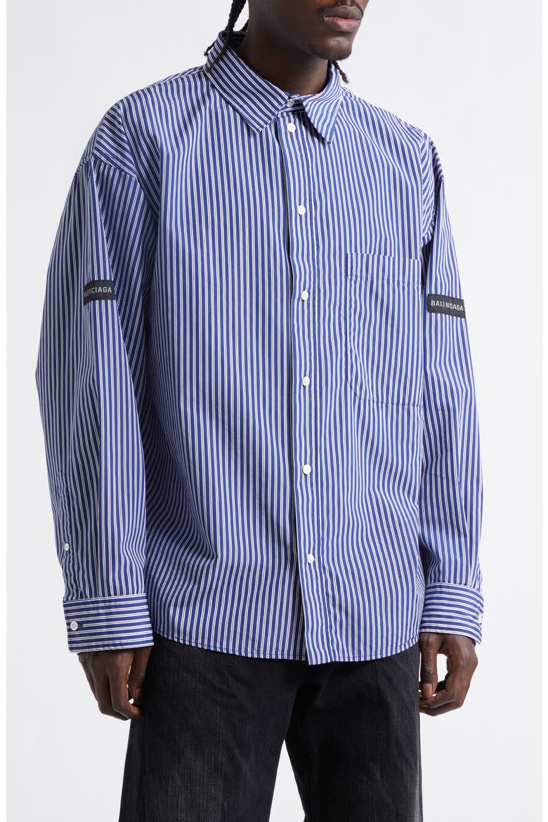 Oversize Stripe Cotton Blend Button-Up Shirt, Main, color, 8502 NAVY/ WHITE