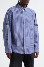 Balenciaga Oversize Stripe Cotton Blend Button-Up Shirt