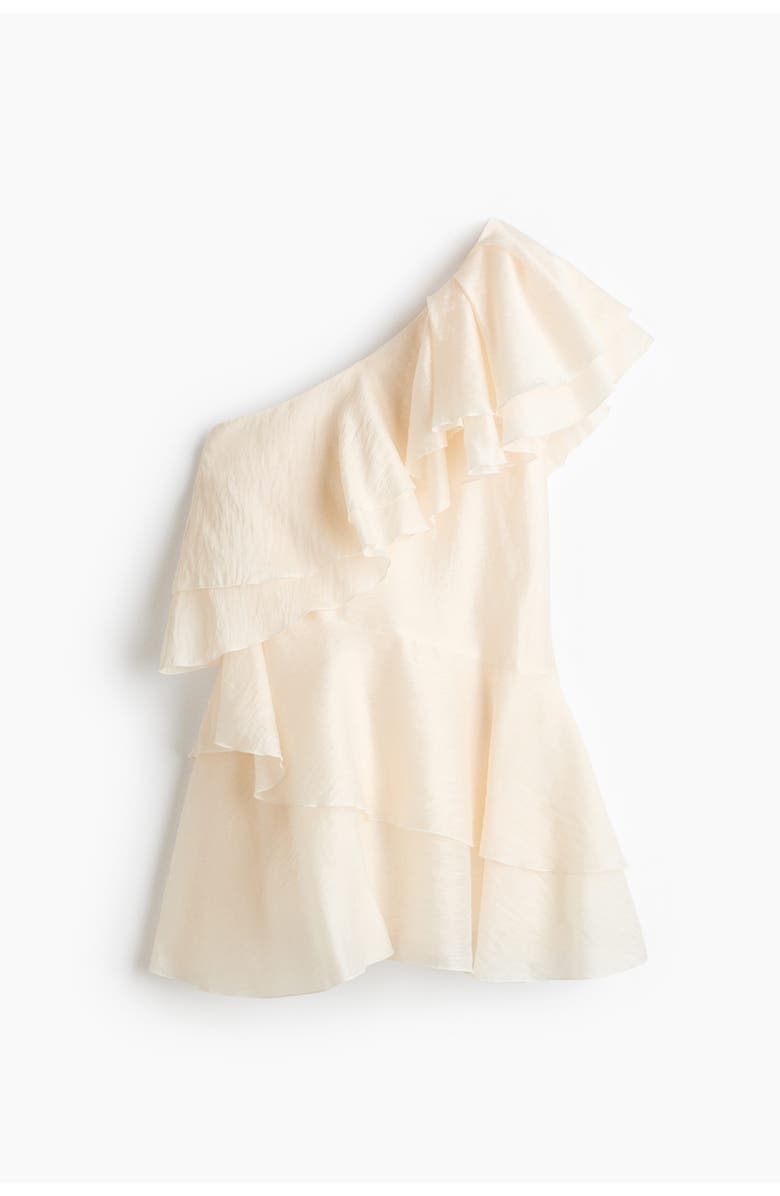 H&M Flounced One-shoulder Dress, Alternate, color, Cream