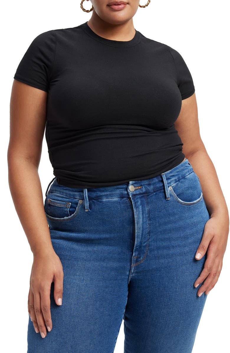 Good American Stretch Cotton Baby Tee, Alternate, color, Black