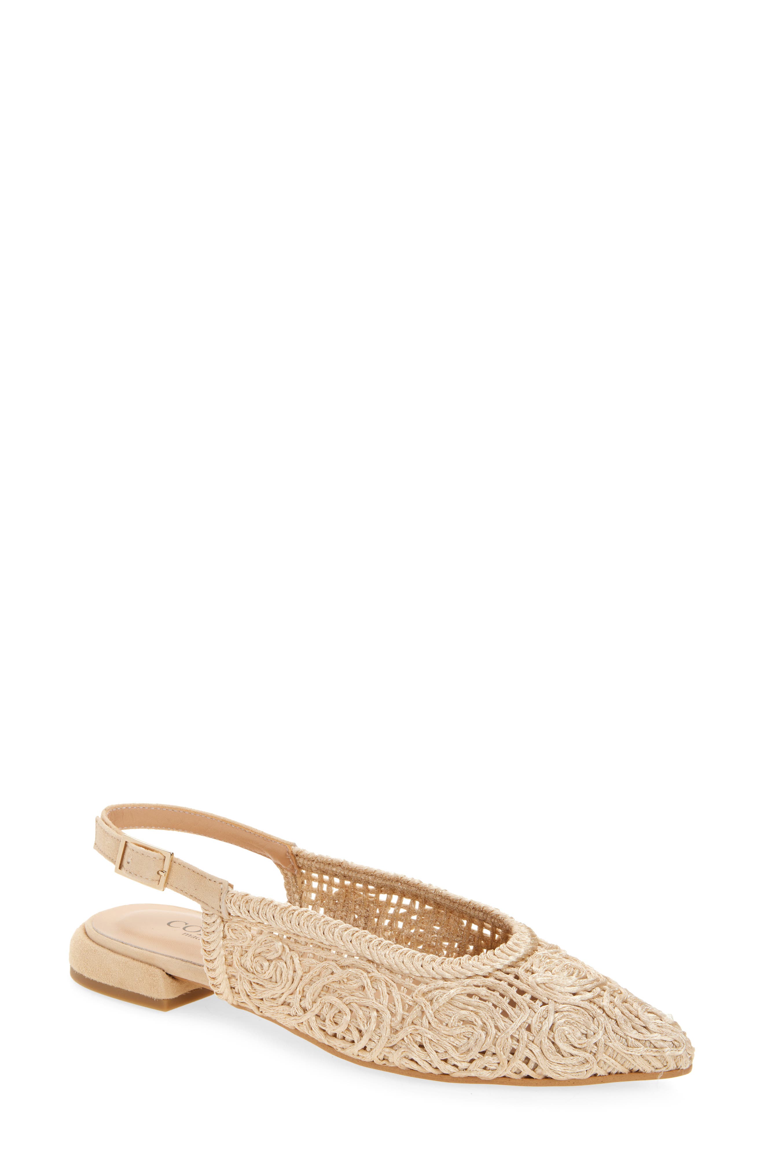 Cordani Nika Slingback Woven Raffia Flat, Main, color, Beige