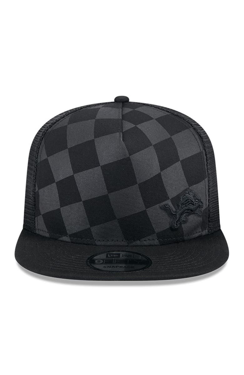 New Era Men's New Era Black Detroit Lions Check Mate 9FIFTY Trucker Snapback Hat, Alternate, color,