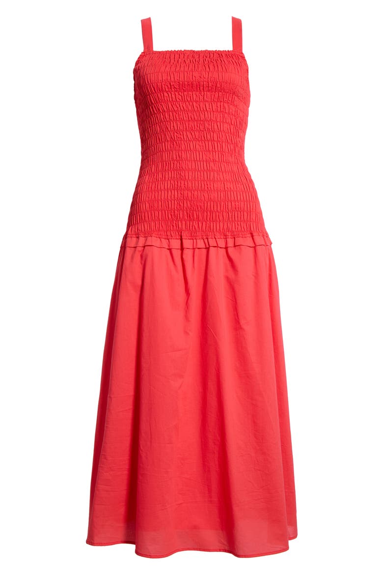 Railey Smocked Drop Waist Midi Dress, Alternate, color, RED