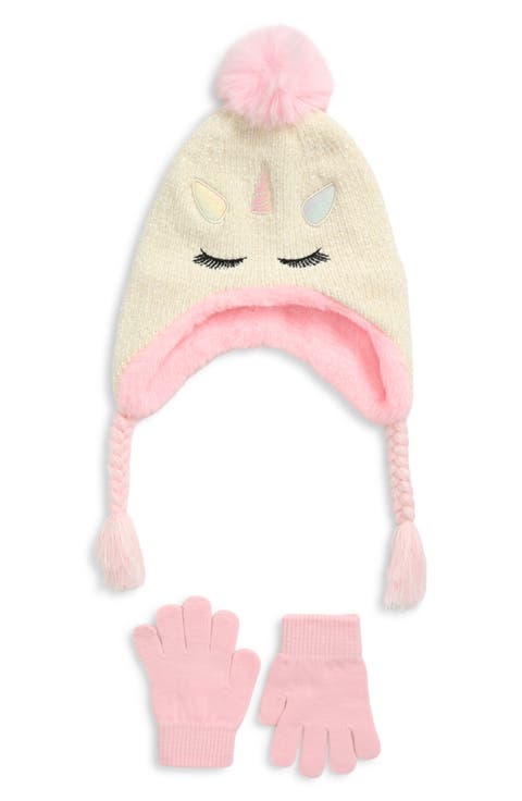 Kids' Chenille Unicorn Earflap Hat & Gloves Set