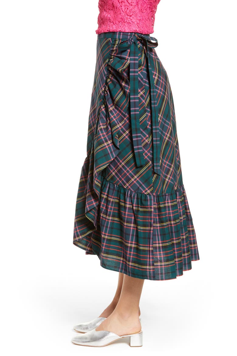 Plaid Ruffle Wrap Skirt, Alternate, color, J.CREW SIG PLAID