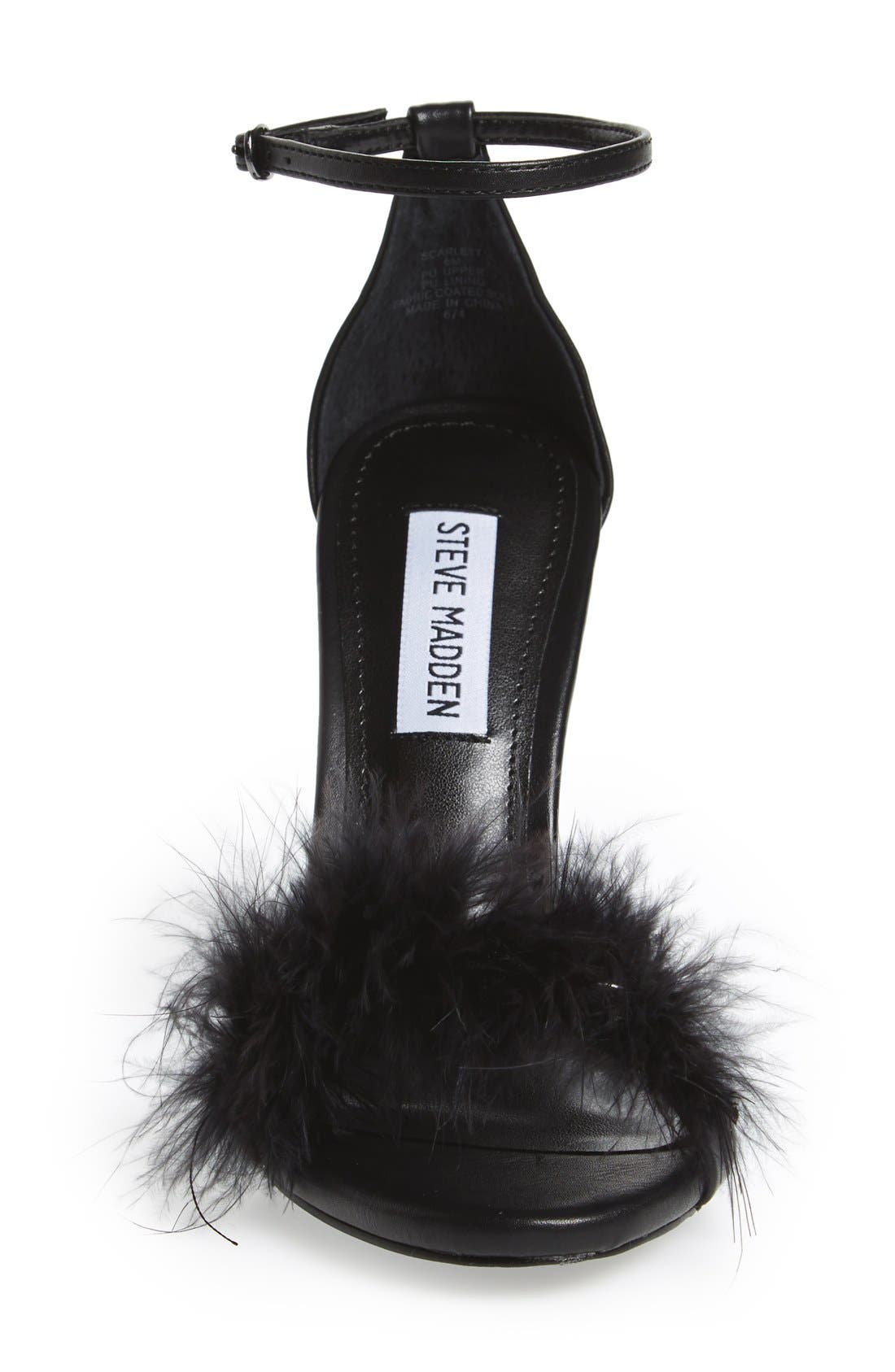 'Scarlett' Marabou Evening Sandal, Alternate, color, BLACK