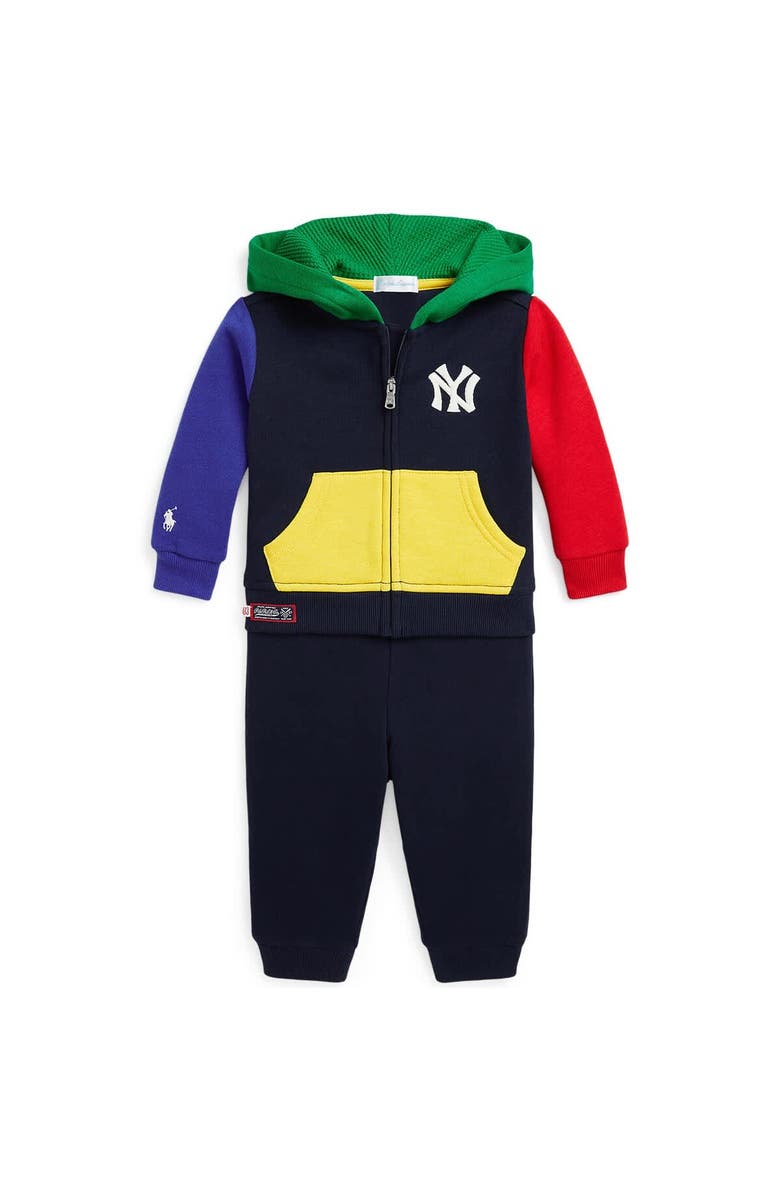 Polo Ralph Lauren Newborn Polo Ralph Lauren  Navy Yankees  Fleece Set, Main, color, 