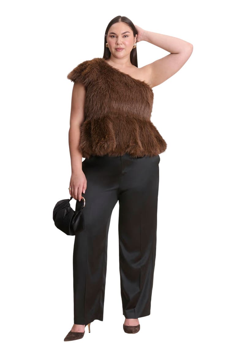 Faux Fur Peplum Top, Alternate, color, BROWN