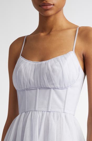 【Zimmermann】Tulle corset dress ZIMMERMANN Tulle Corset Midi Dress | Blue | FARFETCH CA