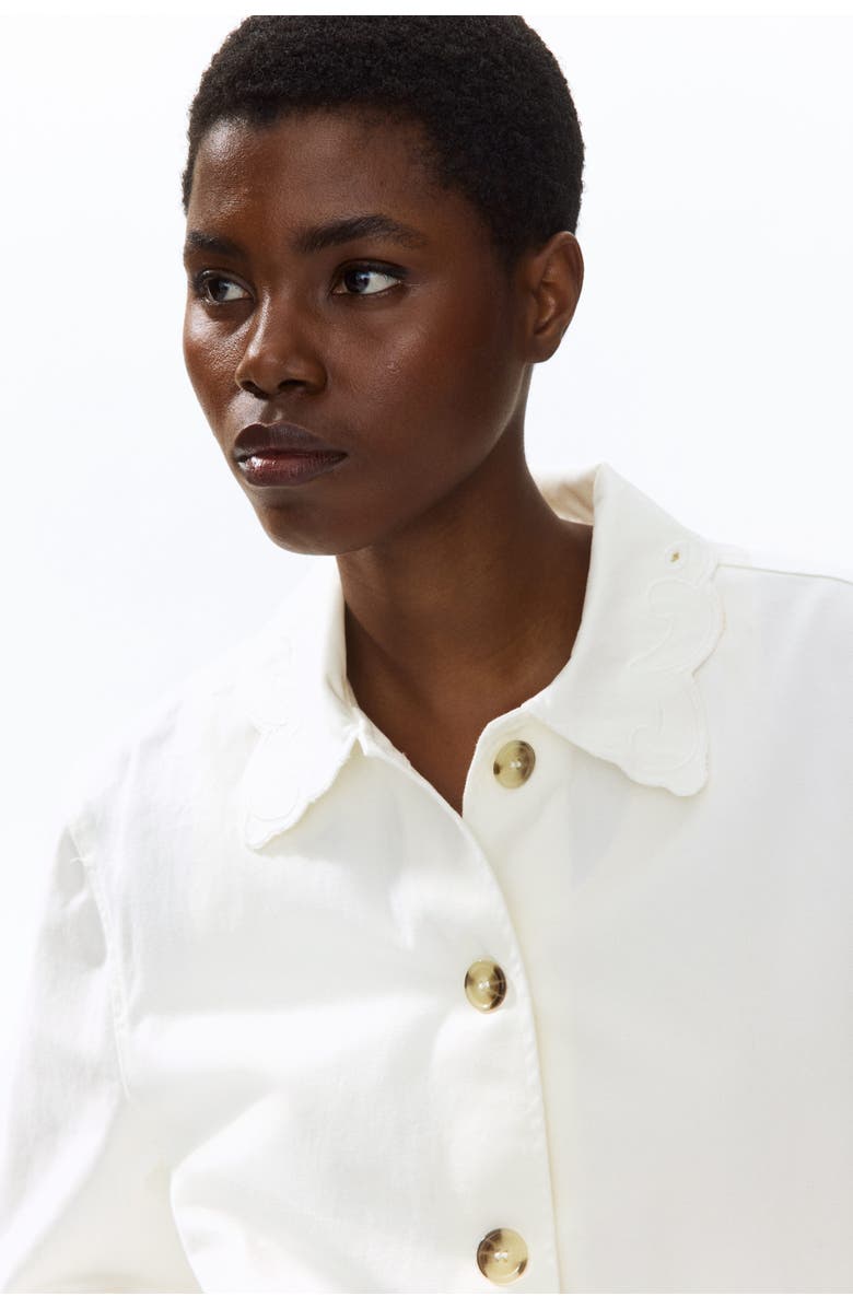 H&M Broderie Anglaise Twill Jacket, Alternate, color, Cream