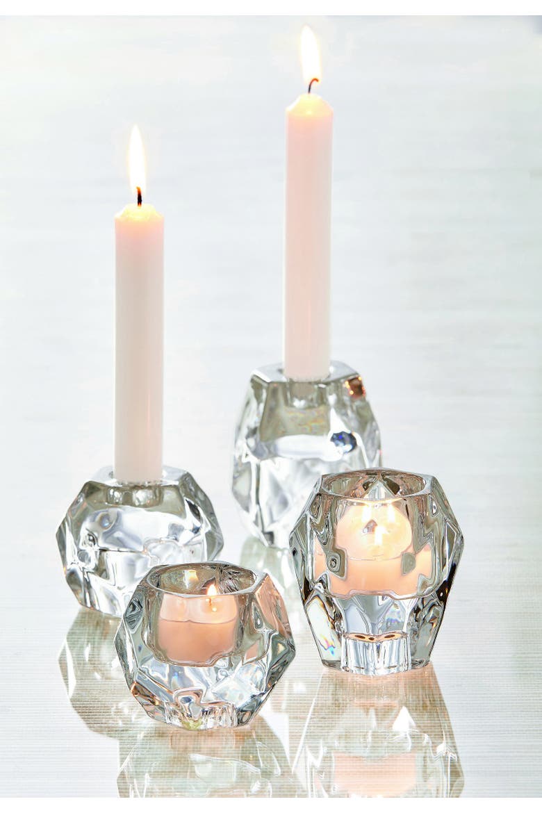 Geo Clear Glass Reversible Tealight Taper Candle Holder, Alternate, color, Clear