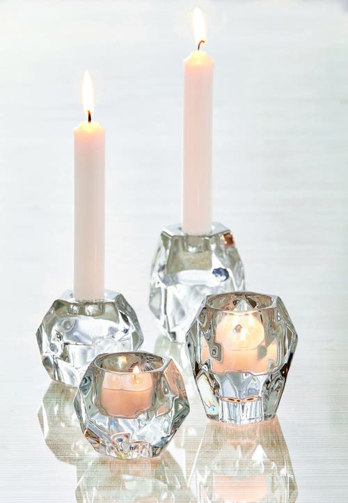 Tag Geo Clear Glass Reversible Tealight Taper Candle Holder In Transparent