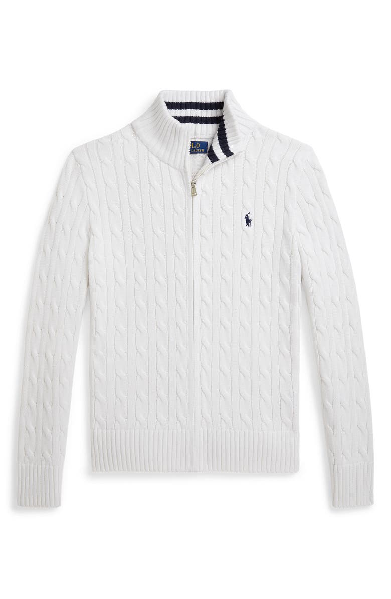Polo Ralph Lauren Cotton Cable Zip Cardigan, Main, color, White