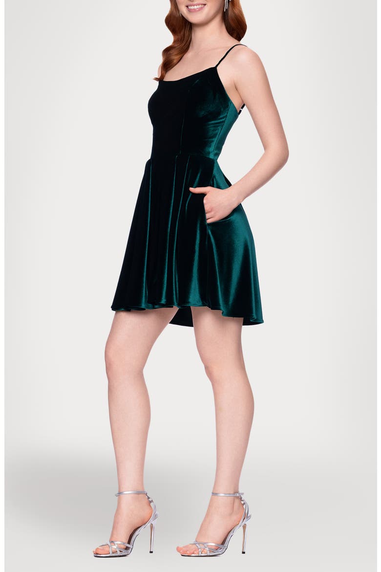 Tie Back Velvet Minidress, Alternate, color, HUNTER