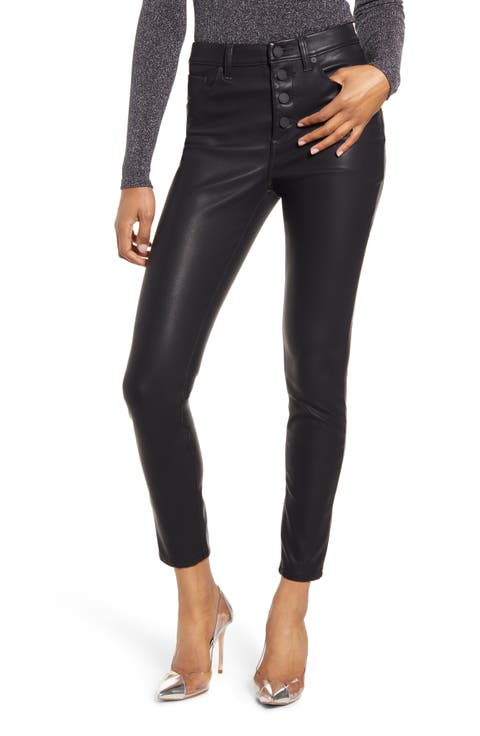 Faux Leather Button Front Pants