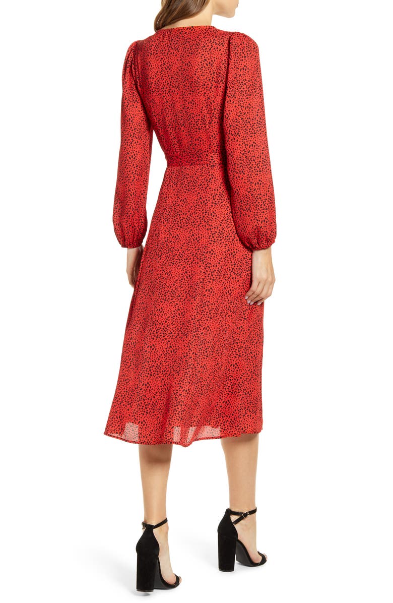 Bobeau Dotted Long Sleeve Midi Dress, Alternate, color,