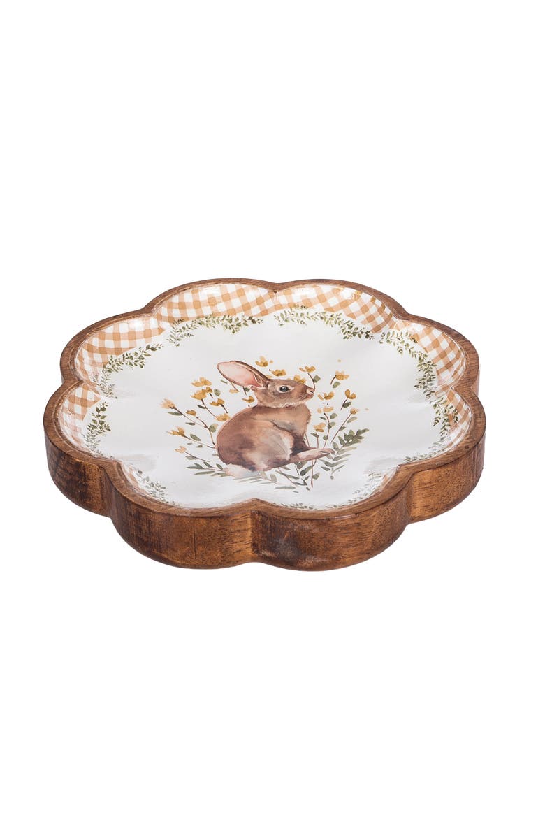 Gallerie II Plaid Tulip Flowers & Garden Bunny Decorative Spring Wooden Tray 8.66", Alternate, color, Brown