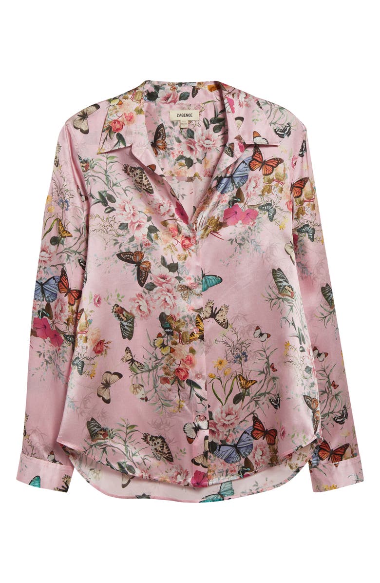 L'AGENCE Tyler Silk Button-Up Shirt, Alternate, color, 