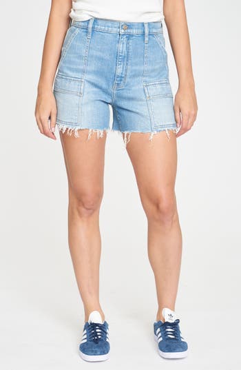 Daze The Knockout High Waist Cargo Denim Cutoff Shorts In Clarity