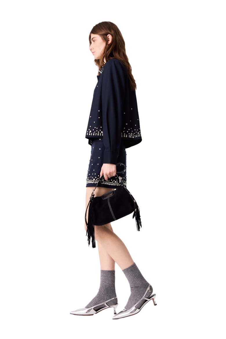 Short Rhinestone Embroidered Shirt, Alternate, color, Navy