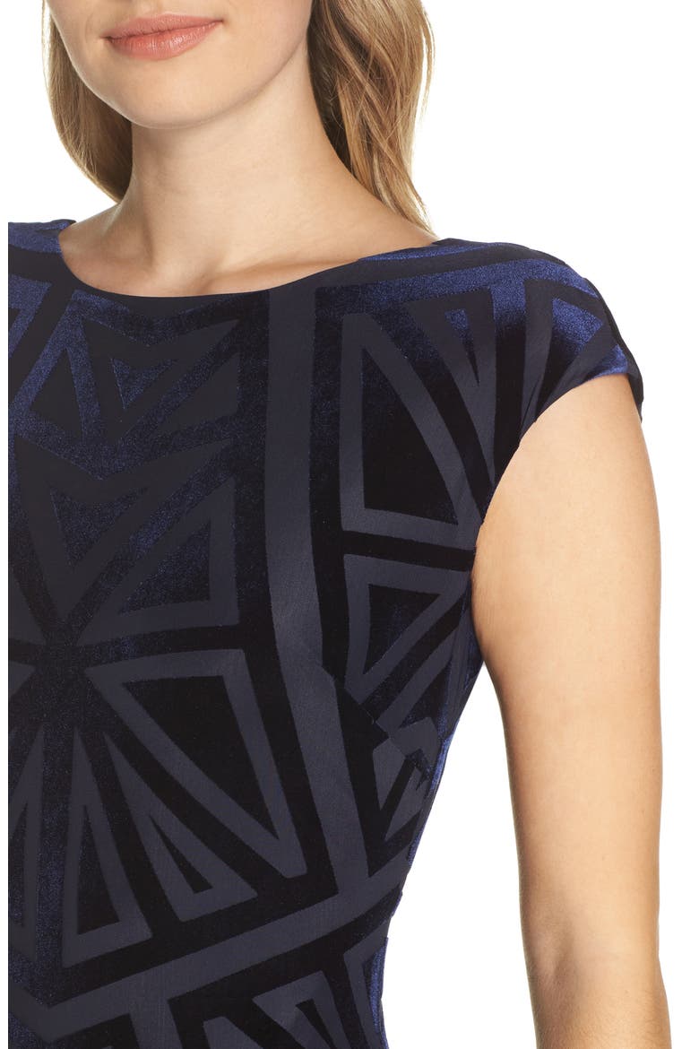 Velvet Jacquard Sheath Dress, Alternate, color, NAVY