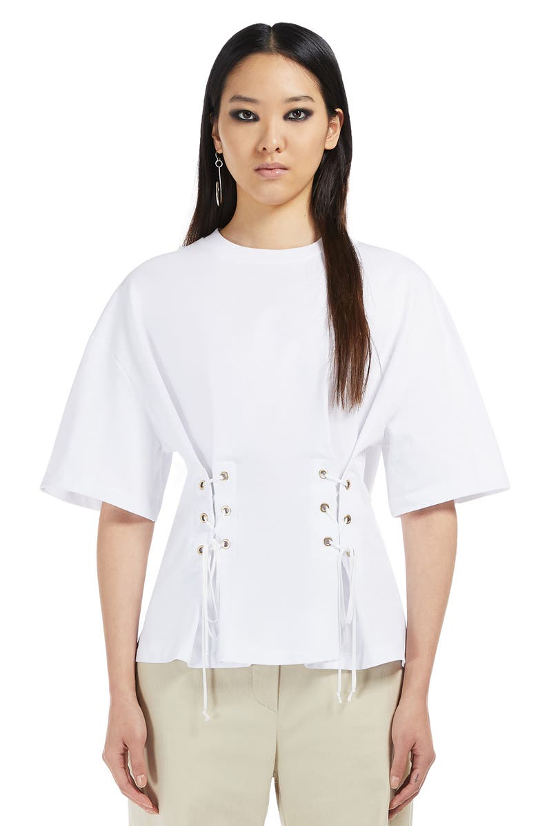 SPORTMAX Peplo Lace-Up Cotton Jersey Top, Alternate, color, 