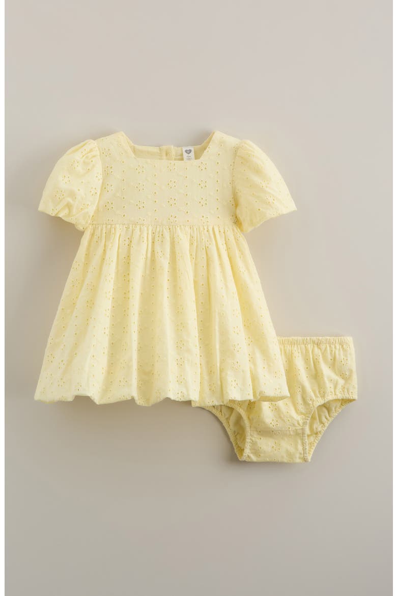 Bubble Cotton Broderie Anglaise Dress with Bloomers, Main, color, YELLOW PASTEL