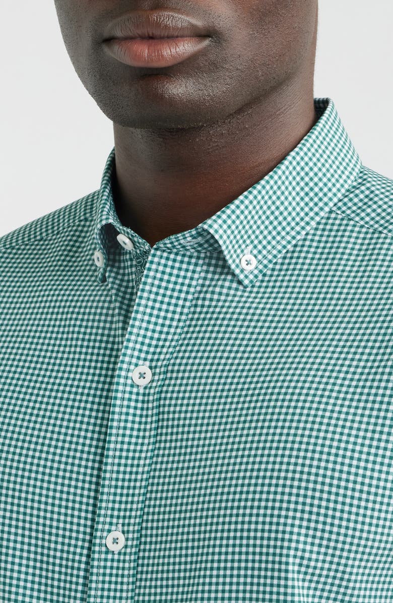 Johnston & Murphy XC+<sup>™</sup> Performance Game Day Gingham Button-Up Shirt, Alternate, color, Green