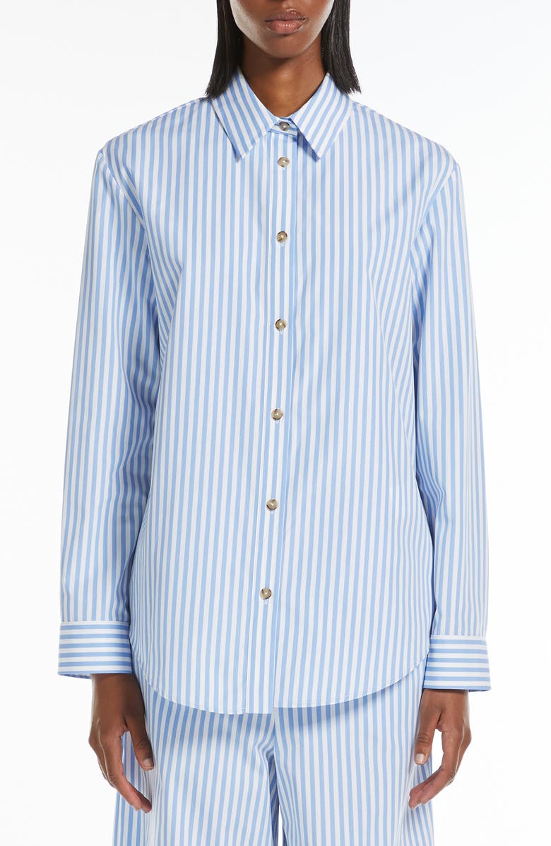 MM by Max Mara Dardano Stripe Cotton Button-Up Shirt, Main, color, Light Blue