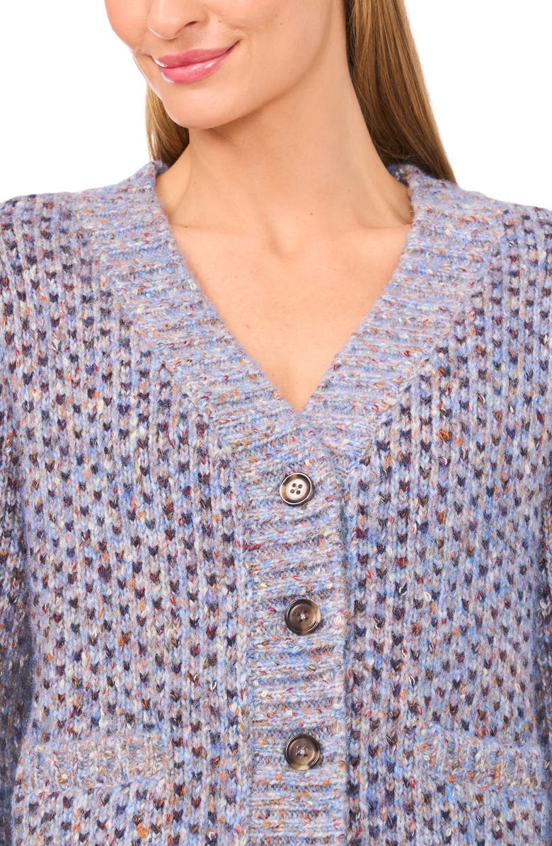 CeCe Tuck Stitch Grandpa Button-Up Cardigan, Alternate, color, Light Blue Multi